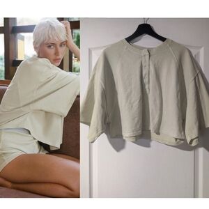 NEW! Zara | Oversized Cropped Henley In Light Green
